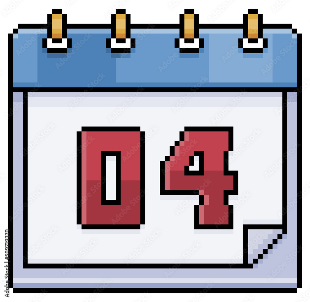 Poster pixel art calendar with date 04. day 04. holiday day 04 vector icon for 8bit game on white backgroun