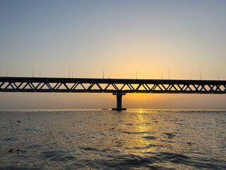 Fototapeta na wymiar Sunset at Padma Multipurpose Bridge