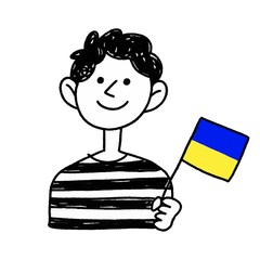 ウクライナ　国旗　旗　人物　イラスト