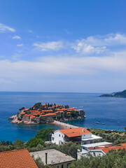 Beautiful view from above on Sveti Stefan island in Montenegro