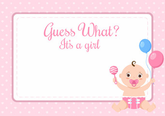 Birth Photo is it a Girl with a Baby Image and Pink Color Background Cartoon Illustration for Greeting Card or Signboard