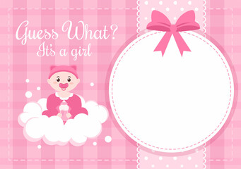 Birth Photo is it a Girl with a Baby Image and Pink Color Background Cartoon Illustration for Greeting Card or Signboard