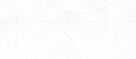Grey contours vector topography. Geographic mountain topography vector illustration. Line topography map pattern. Mountain hiking trail over terrain.
