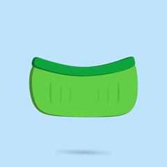 Green basket icon for luggage or picnic, cartoon vector illustration