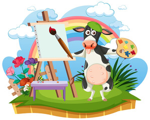 Empty board template with cow cartoon character