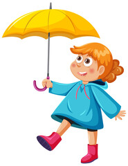 A girl wearing raincoat and holding umbrella