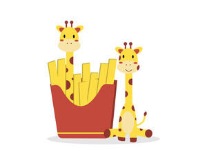 cute giraffe French fries clipart for digital printing or shirt