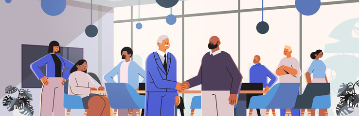 Fototapeta premium businesspeople shaking hands with each other handshake successful deal agreement partnership cooperation teamwork