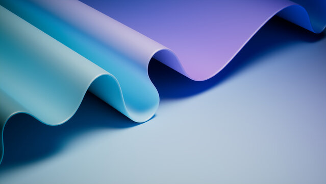 Elegant 3D Gradient Background with Wavy Surface. Violet and Turquoise Wallpaper with Copy-Space.