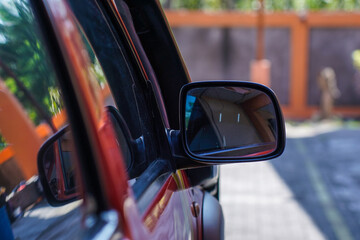 Right side car rearview mirror.