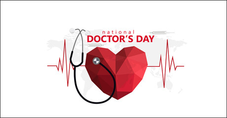 National Doctor's Day. Medical health care with doctor, stethoscope, text, 