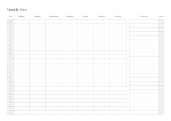 Note, scheduler, diary, calendar planner document template illustration. Weekly plan form.
