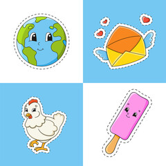 Set stickers with contour. cartoon character. Colorful vector illustration. Isolated on color background. Template for your design.