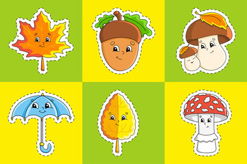 Sticker with contour. cartoon character. Colorful vector illustration. Isolated on color background. Template for your design. Autumn theme.