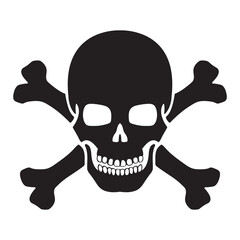 Black silhouette skull. Design element. Vector illustration isolated on white background. Template for books, stickers, posters, cards, clothes.