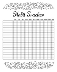 Habit tracker to improve your life. Sheet template for printing. Vector illustration isolated on white background.