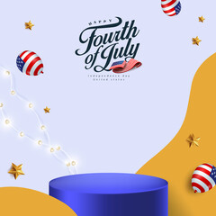 Independence day USA sale banner with product display cylindrical shape