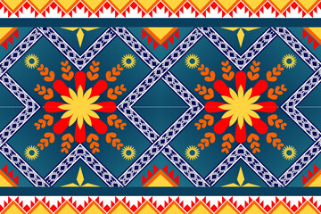 Colorful geometric ethnic seamless pattern design for wallpaper, background, fabric, curtain, carpet, clothing, and wrapping vector illustration.