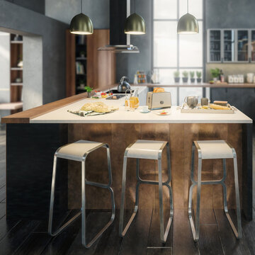 Luxury Penthouse Loft Kitchen (focused)  - 3D Visualization