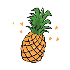 Juicy pineapple. Vector illustration in doodle style.