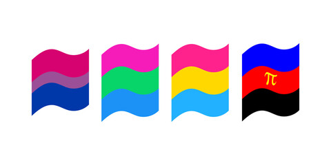 Polyamory, pansexual, polysexual and bisexual flags vector set illustration.