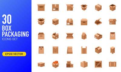 Box and packaging icon set in flat style. Suitable for design element of cargo and delivery app. Cardboard icon collection.