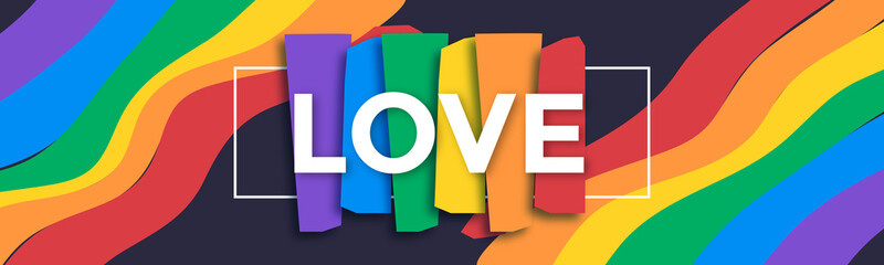 LGBTQ pride month background. Rainbow wave shape color illustration - obrazy, fototapety, plakaty