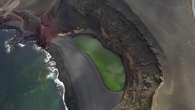Green Lake in El Golfo, Lanzarote, aerial view. Also called Charco de los Clicos