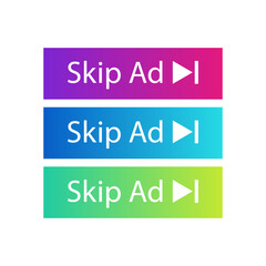 Skip ad button icons design vector gradient sytle. Symbol for social media elements.