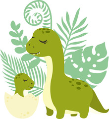 Illustrations of dinosaurs on a transparent background