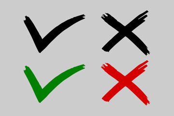 Tick and cross  signs. Checkmark OK and X icons.