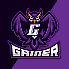 Letter G Owl Mascot esport gaming logo design, owl night bird illustration, bird gamer esport logo © widoko