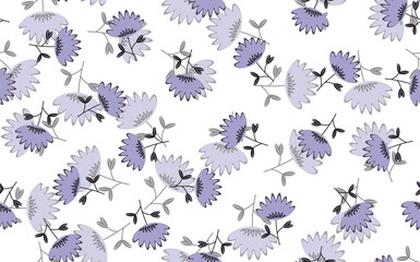 Seamless floral pattern based on traditional folk art ornaments. Colorful flowers on light background. Scandinavian style. Sweden nordic style. Vector illustration. Simple minimalistic pattern