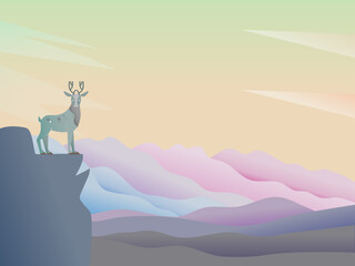 cute forest with deer on mountains, forest wall for children, cute deer background, nursery wallpaper for baby room, room design,