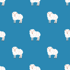 Children s seamless pattern with sheep on a blue background. Perfect for kids clothing, fabric, textiles, baby jewelry, wrapping paper.