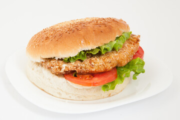 Classic chicken hamburger on white plate