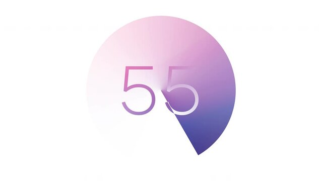 One minute countdown numbers from sixty to zero. High quality 4k video. Beautiful design timer with colourful vivid gradient shape spinning continuously.