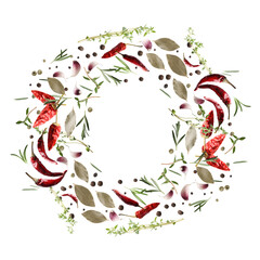 Naklejka premium Many different spices flying on white background