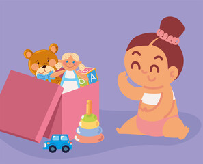 happy little girl and toys