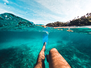 Snorkeling in the sea on a tropical island