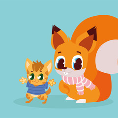 cute tiger and squirrel