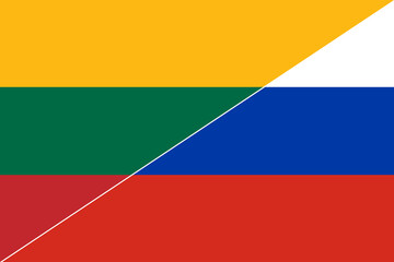 Conflict between Russia and Lithuania war concept. Russian and Lithuanian flag background.