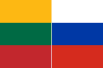 Conflict between Russia and Lithuania war concept. Russian and Lithuanian flag background.