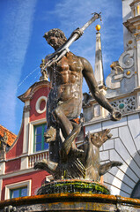 Fototapeta na wymiar Neptune's Fountain - is a historic fountain in Gdansk, Pomeranian Voivodeship, Poland.