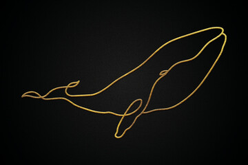 One line art golden whale fish
