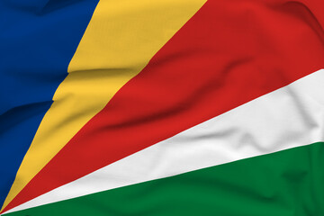 Seychelles national flag, folds and hard shadows on the canvas