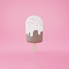 3d render of melt ice cream on pink background, Summer concept.