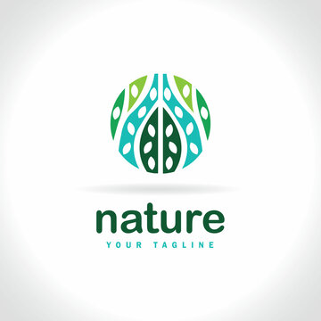 Nature Creative Symbol Organic Concept. Bio Herbal Health Care Abstract Business Eco Logo. Fresh Food, Circle Package, Beauty Flora, Pharmacy Icon. Corporate Identity Logotype, Company Graphic Design