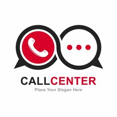 Call center with phone chat vector logo template. Suitable for  telephone symbol and communication.