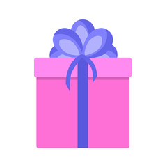 Pink gift box with a blue bow,isolated on a white background.Vector illustration.